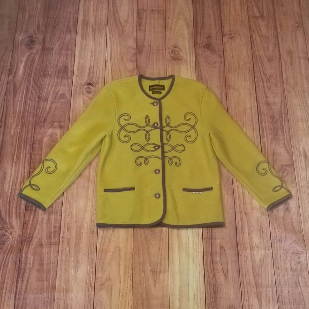 Gieger Stunning Chartreuse Wool Blazer Jacket Size 38